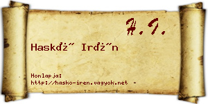 Haskó Irén névjegykártya