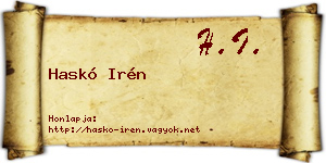 Haskó Irén névjegykártya